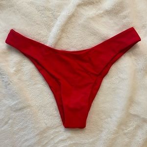 Red high-waisted bikini bottoms